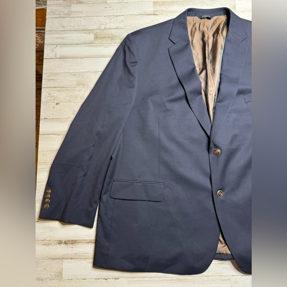 Joseph & Feiss Gold 54R Navy Blue 100% Wool Gold Button Blazer Jacket Sport Coat - Picture 3 of 11